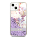 Guess &uuml;mbris iPhone 13 Mini GUHCP13SLFLSU lilla v&auml;rvi k&otilde;va &uuml;mbris Glitter Flower jaoks
