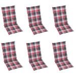 vidaXL aiatooli istmepadjad 6 tk punased ruudud 120 x 50 x 3 cm