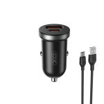 XO autolaadija CC56 PD 30W QC 1x USB 1x USB-C must v&auml;rv + USB - USB-C kaabel