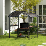 Outsunny grillipaviljon leegikaitse katus BBQ paviljon 2 riiulit UV kaitse pergola aed r&otilde;du teras PC tumehall 240x150x230cm