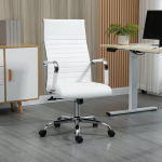 Ergonoomiline kontoritool, kirjutuslauatool kiigefunktsiooniga, k&otilde;rguse reguleeritav p&ouml;&ouml;rdtool, polsterdatud kunstnahaga, vahtpolster, valge, 54 x 62 x 104-114 cm