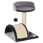 Kassipuu 46 cm V&auml;ike kassitorn koopaga, m&auml;ngupalliga, sisal-k&ouml;iega, k&otilde;rgendatud platvormiga, kraapimispuu ronimiseks, kassidele kuni 4 kg, tumehall