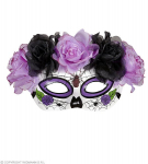 Mask Dia de los muertos, lilla-musta roosiga