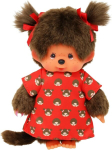 221295 Original Monchhichi t&uuml;druku pehme m&auml;nguasi Monchichi kleidi ja lipsudega, u 20 cm suur kaisukaru, mis on valmistatud pruunist pl&uuml;&uuml;sist