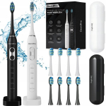2 tk elektriliste hambaharjade komplekt DentiPro, 5 režiimi, 8 otsikut ja reisikarbikud, must ja valge