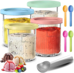 Afenau 4 tk Creami konteinerite komplekt Ninja Nc501 Nc500 jaoks, 680 ml Creami Deluxe konteiner kaane ja kulbiga, Creamy Deluxe tass, j&auml;&auml;tisekonteiner Ninja Creami tarvikutele Ninja Creami j&auml;&auml;tise jaoks