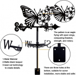 Superdant tuulelipp liblika ja lilledega, mustast metallist loomade tuulelipp, sildid, tuulelipu kaunistus talumajale, aeda, &otilde;ue, katusele, karjamaale, 35.8 x 26.5 cm