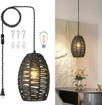 Zpbsj Rotangist pistikupesa rippvalgusti Boho rippvalgustid mustad rippvalgustid k&otilde;rguse reguleeritav korvlamp E27 rippvalgusti magamistuppa elutuppa talumajja (1 tk)