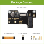Waveshare pcie kuni m.2 mini adapter, &uuml;hildub raspberry pi 5-ga, toetab nvme protokolli m.2 ssd, toetab gen2 ja gen3 režiime, toetab pi5 k&auml;ivitamist ssd-lt