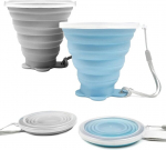 Youery 2 pakki kokkupandavaid silikoonist tasse, Bpa-vaba, kokkupandavad reisitassid, silikoonist tassid plastkaane, korduvkasutatav kokkupandav reisikruus, kaasaskantav kokkupandav tass piknikuks, telkimiseks