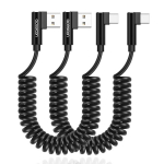 Aceyoon 2 tk usb-usb c spiraalkaabel 90 kraadi, 3a spiraal usb c kiirlaadimiskaabel ja andmesidekaabel samsung galaxy, huawei, google pixel ja muudele, pikendatav kuni 1,5 m (1,5 m)