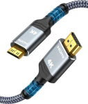 Snowkids mini hdmi&ndash;hdmi kaabel 0,3 meetrit, 4k @ 60hz 18gbps hdmi&ndash;mini hdmi kaabel, nailonpunutis, toetab 4k, 2k @ 120hz, uhd, 1080p, 3d, hdr, arc, kaamerale, s&uuml;learvutile, hdtv-le, monitorile, projektorile