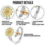 P&auml;evalille fidget-s&otilde;rmus naistele, avatud reguleeritav &auml;revusevastane s&otilde;rmus, daisy, lill, kuukivi, uhked spinner-s&otilde;rmused, sisse graveeritud 'you Are My Sunshine', ehtekingitused naistele ja t&uuml;drukutele