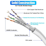 Soibke lan-kaabel, 12 meetrit, cat 7 valge v&otilde;rgukaabel s/ftp varjestatud etherneti kaabel kiire v&auml;litingimustes wifi-kaabel gigabitine patch-kaabel rj45 internetikaabel ruuterile &ndash; 10 gbps 600 mhz