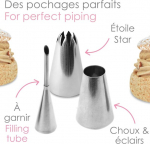 Scrapcooking 3 t&uuml;lle komplekt eclairide, s&otilde;&otilde;rikute ja tuuletaskute jaoks &ndash; professionaalse kvaliteediga roostevaba teras &ndash; t&auml;heotsik, berliini otsik &ndash; t&auml;iteotsik s&otilde;&otilde;rikute t&auml;itmiseks, tordiprits &ndash; kook &ndash; 1831