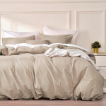 Luofanfei puuvillane voodipesu 155 x 220 cm beež khaki taupe tavaline muster Renforc&eacute; puuvillane voodipesu Premium Plain Modern Soft tekikotid ja padjap&uuml;&uuml;rid 80 x 80 cm lukuga