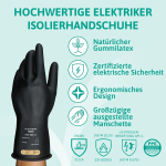 Ansell Activarmr Rig011y Elektriku kindad, vastupidavad naturaalsest kummist ja lateksist kindad elektriinstallatsioonideks, ergonoomiline kaaresertifikaat, mustad kaitsekindad, 1 paar, suurus Xl