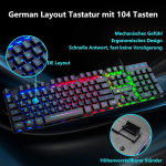 M&auml;nguriklaviatuuri ja hiire komplekt adapteriga, Qwertz saksa paigutus, v&auml;rviline valgustus, klaviatuur, 6 nupuga 2400 Dpi hiir ja hiirematt, Usb juhtmega ergonoomiline disain, &uuml;hildub Ps4 Xbox Switchiga, must