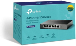 Tp-link Tl-sf1006p 6 pordiga Fast Ethernet Poe l&uuml;liti 4 Poe+ pordiga (67 W, varjestatud Rj-45 pordid, 250 m &uuml;lekandeulatus laiendusrežiimis, Plug and Play paigaldus, ventilaatorita), must