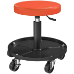 HOMCOM t&ouml;&ouml;tooli t&ouml;&ouml;koja jalad ratastega, hoiualus, reguleeritav k&otilde;rgus 38-50cm, kandev&otilde;ime kuni 135 kg, p&ouml;&ouml;ratav t&ouml;&ouml;pukk, rullpukk, p&ouml;&ouml;ratav iste, &Oslash;38 cm t&ouml;&ouml;koja iste oranž, Oranžinė