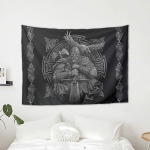 Hall viikingi odini kirves, m&otilde;&otilde;k, ronk, risti s&otilde;lme t&auml;toveering, seinavaip, salap&auml;rane seinakunst elutuppa, 200 x 150 cm
