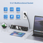 Usb-ga vooluriba 5-suunaline individuaalselt l&uuml;litatav mitme pistikupesaga usb c liigpingekaitsega 1050j, afexoa must vooluriba seinale paigaldatav 4 usb laadijaga (5 v/3,4 a) ja 2 m kaabliga / 3680 w/16 a