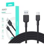 AUKEY USB-C Kiirlaadimis- ja S&uuml;nkroonimiskaabel 60W, 1m, Nailonpunutis, Must