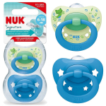 NUK Rinnapudel ortodontiline rahustav silikoon 6-18 kuud SIGNATURE sinine konnad