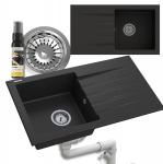 Graniit valamu &uuml;he kausi kraanikaussi sifoon impregneerimine komplekt Granitan Melgar must