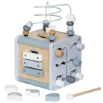 Puidust Montessori multifunktsionaalne tegevuskuubik lastele, sinine