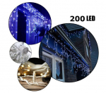 Airi 200 LED 8 meetrit v&auml;lisvalgustuse j&auml;&auml;purika valguskett valge juhtmega, k&uuml;lm valge valgus vilkuv