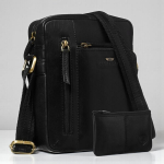 Naturaalsest nahast meeste kott Peterson v&otilde;tme&uuml;mbrisega, must