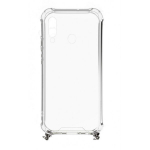 Evelatus Samsung Galaxy A40 silikoon&uuml;mbris, l&auml;bipaistev, kaelakee ja TPU rihmaga, hall