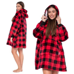 Pusa Tekk Tekkpusa 2in1 Oversize Kapuuts Paks Sherpa Must-punane