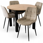 S&ouml;&ouml;gitoa komplekt MEBEL ELITE HARRY laiendatav &uuml;mmargune laud 102&ndash;142 cm Tamm Artisan Must ja 4 tooli CHRIS Beežid