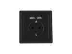 Lanberg Seina sisse paigaldatav pistikupesa 230V &uuml;hepesaline + 2x USB 2.1A schuko must -AC-WS01-USB2-F-B