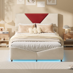 Voodi 140x200cm - LED - Samet - Valkjas + Punane