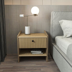 Berliini p&auml;hklipuu ja rottangist &ouml;&ouml;kapp &ndash; stiilne &ouml;&ouml;laud sahtli ja riiuliga