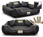 Koeravoodi KINGDOG, eco-nahast, 100x75 cm, personaalne, eemaldatav, libisemiskindel, must