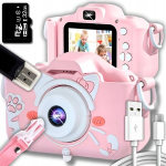 Digikaamera Laste digikaamera m&auml;ngudega, 32 GB m&auml;lukaart, Vaiki&scaron;kas skaitmeninis fotoaparatas su žaidimais, 32 GB atminties kortelė