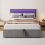 Voodi 140&times;200 CM, LED-valgustuse ja USB-liidesega, reguleeritava peatsiga, h&uuml;drauliliselt t&otilde;stetava voodiraamiga, hall
