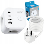 Pikendusjuhe 3 pistikut + 4 USB 20W 1,5 m, Prailgintuvas 3 lizdų + 4 USB 20W 1,5 m