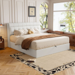 Pehme voodi h&uuml;draulilise hoiukasti ja peatsiga 140x190 cm valge ilma madratsita 1 tk