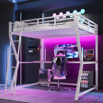 Narivoodi 140x200 laua, LED-i, USB-ga ja trepiga, valge