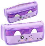 Violetne kassimotiiviga laste pliiatsikott - 2 sektsiooni