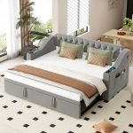 Polsterdatud diivanvoodi 90/180x190 cm, USB, panipaigad, flanell, hall