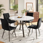S&ouml;&ouml;gilaua komplekt 5 osa, &uuml;mmargune laud, marmor, mustad metalljalad, 4 ergonoomilist tooli