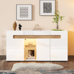 3-ukseline LED-kummut, aplikatsiooniga, 140x40x70 cm, l&auml;ikiv, valge