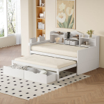 Diivanvoodi 90x200 cm sahtlitega, suur panipaik, USB, valge