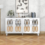 Kummut, peegliga neljaukseline disain, kristallk&auml;epidemed, valge, 160 x 40 x 84 cm